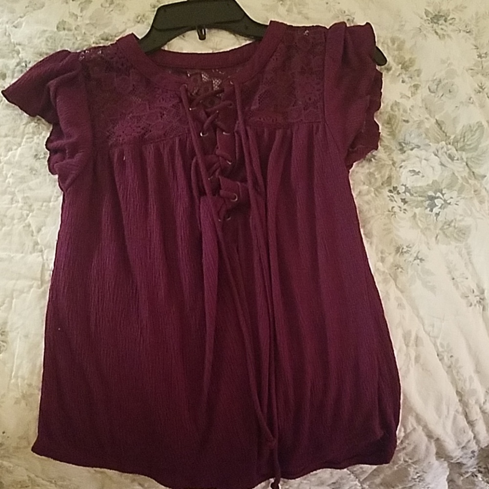 Maroon Lace-up Top